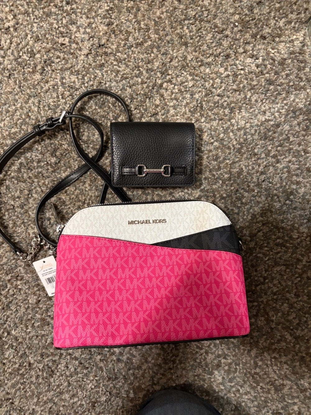 Michael Kors Pink White Black Signature Color-Block Crossbody